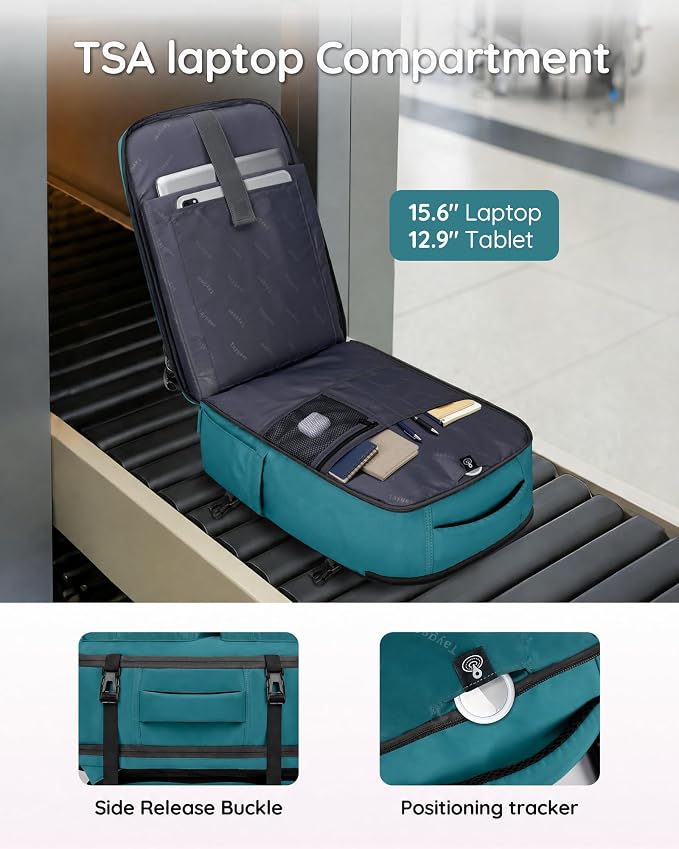 Taygeer Airline Approved Carry on Backpack, Womens Weekender Travel Bag | Luggage 15.6 Inch Laptop Backpack with Water Bottle Pocket & Shoe Pouch, Travel Gifts for Frend Outdoor Weekend, Peacock Blue - Image 5