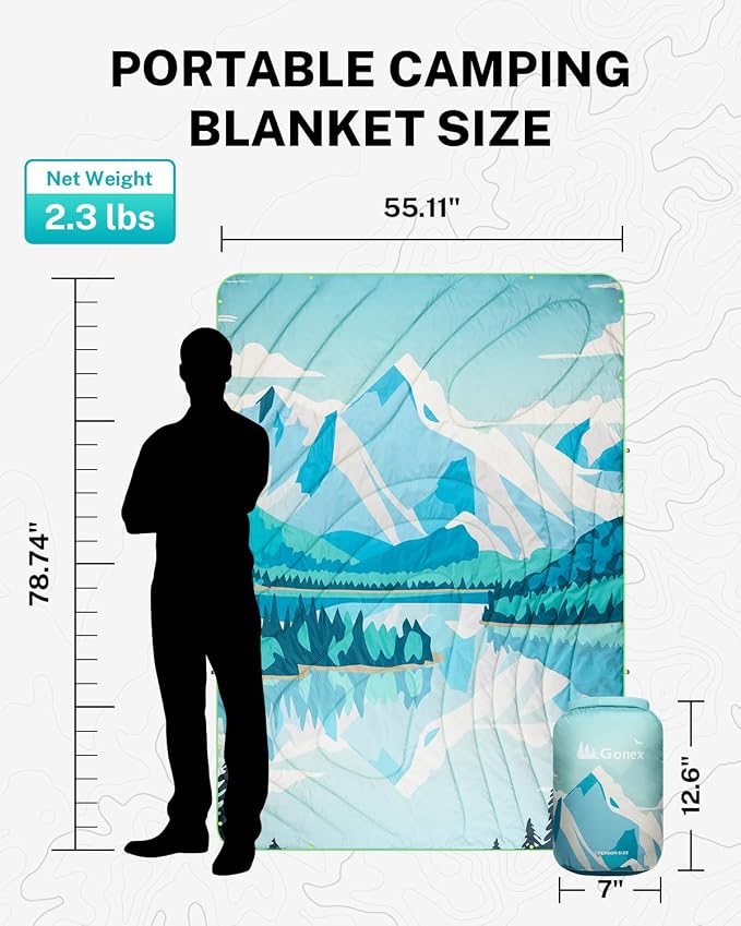 Gonex Camping Blanket with Aero-Warmth Breathable Layer - Puffy Printed Packable Blanket, Ultralight Wearable Water-Resistant Quilt, 79" X 55" for Camping, Beach, Hiking, Travel, Picnics (Iceberg) - Image 5
