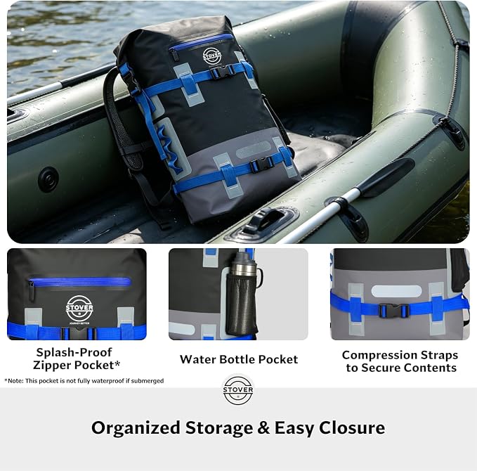 STOVER 30/40/55L Waterproof Dry Backpack & Phone Case - X-Large Floating Dry Bag for Kayaking, Travel, Hiking, Fishing, Camping, Motorcycles & Beach, Heavy-Duty Roll Top Men/Women (Black/Grey/Blue) - Image 5