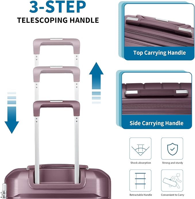 Somago 20" Carry On Luggage and 14" Mini Cosmetic Cases Travel Set Lightweight Polypropylene Suitcase with TSA Lock YKK Zipper Hardside Luggage with Spinner Wheels (2 Piece Set, Elegant Purple) - Image 8