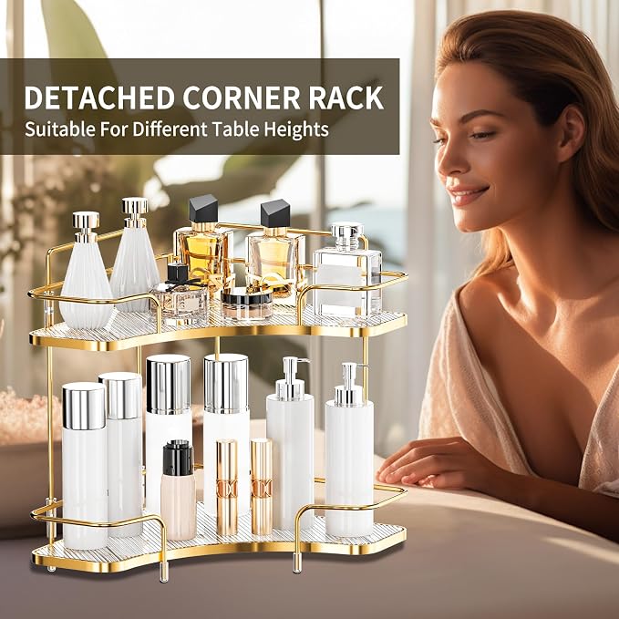 Seoneiro 2 Tier Corner Bathroom Counter Organizer, Cosmetic Skincare Organizer, Bathroom Countertop Perfume Tray Vanity Organizer, Kitchen Spice Corner Storage Shelf - Image 5