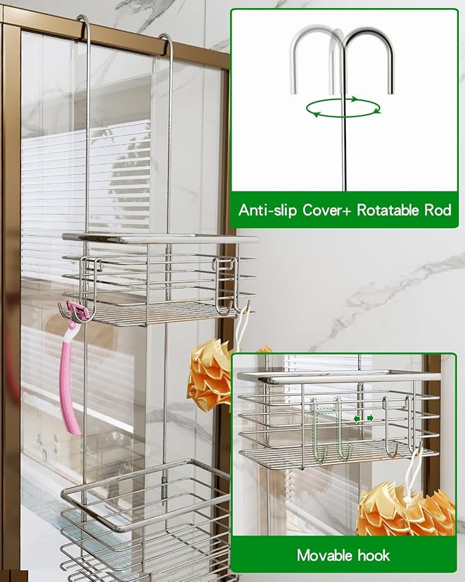 2-Tier shower caddy hanging,shower rack,small hanging bathroom organizer,bathroom door organizer,shower caddy over shower head - Image 6