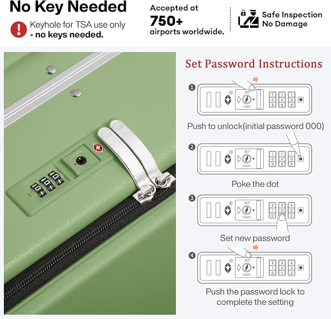 mixi 20 Inch Carry On Luggage 22x14x9 Airline Approved PC Hard Shell Suitcase Top Opening Aluminum Frame Travel Suitcases with Wheels, Avocado Green - Image 7