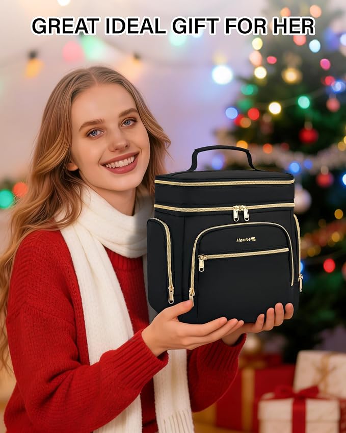 Hanke Large Toiletry Bag for Women Travel, Double Layer Organizer with Wide Opening for Full-Size Cosmetics & Toiletries, 12.2L Water-Resistant Makeup Bag,Black - Image 10