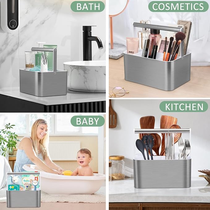 BYUNER Plastic Shower Caddy Dorm: Portable Bathroom Caddy Organizer for College with Handle and Adjustable Divider, Utility Hard Shower Basket Bin Tote for Toiletry,Shampoo,Soap,Cleaning Product - Image 3