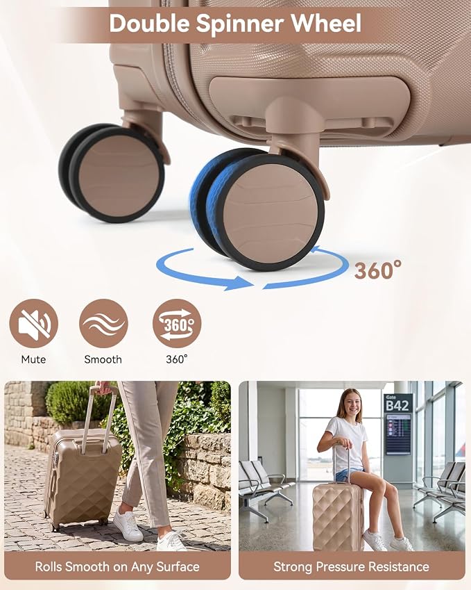 Somago Luggage Set of 3 Piece Suitcase Set Carry On Luggage with YKK Zipper TSA Lock ABS Hardside Luggage Spinner Wheels, Khaki - Image 2