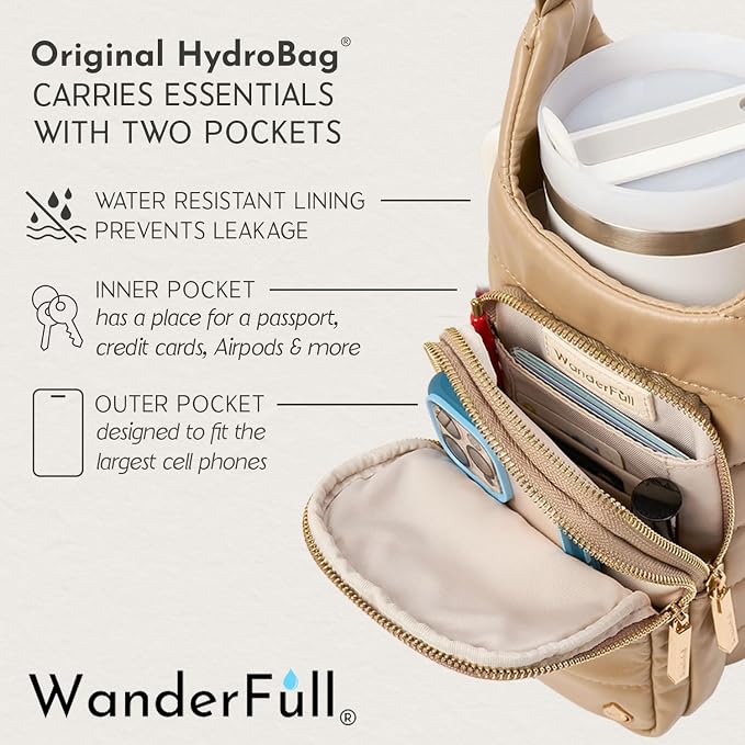 WanderFull HydroBag Handle®, Vegan Leather Hands-Free Crossbody 40 Oz Water Bottle Carrier w/Strap Bundle - Image 6