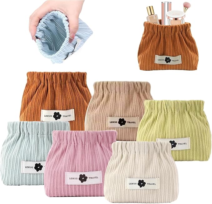 Corduroy Makeup Bag 12PCS, Elastic Aesthetic Lipstick Bag, Cute Mini Cosmetic Bag, Daily Portable Travel Organizer Bag, Hair Accessories Storage Pouch, Multipurpose Small Organizer (12 Pack) - Image 9