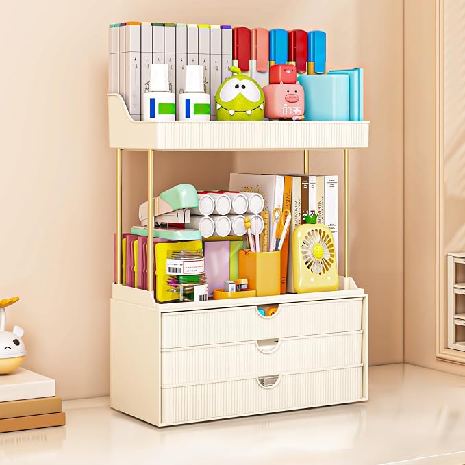 caktraie Bathroom Organizers and Storage - 3 Drawers 2 Tier Makeup Organizer, Cosmetic Storage Drawer for Dresser Countertop and Bathroom Vanity for Large Skincare, Perfume, Cream White - Image 3