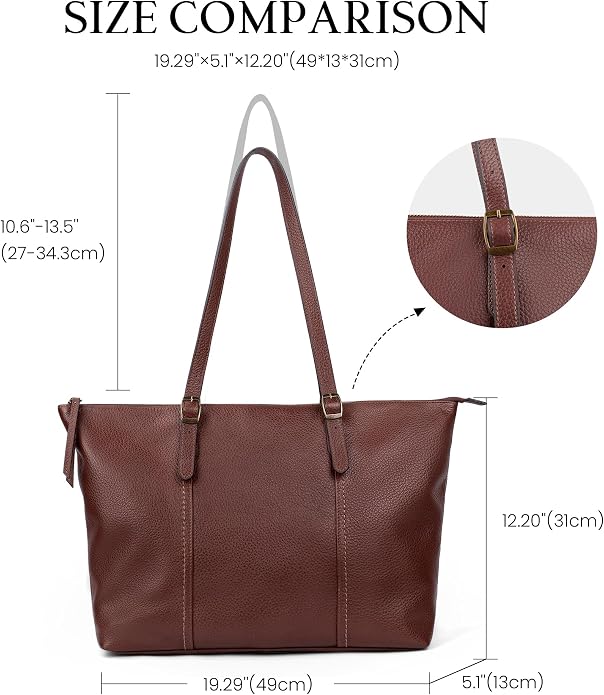 befen Vintage Genuine Leather Work Tote Bag for Women Large Tote Bag with Zipper Leather Purse and Handbags with Compartment - Image 7