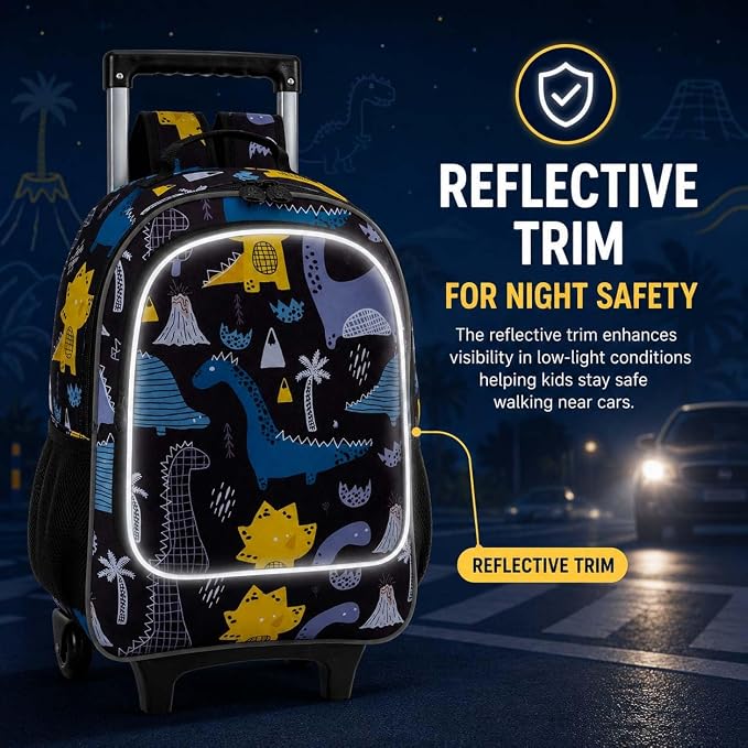 AGSDON 3PCS Rolling Backpack for Girls Boys, Kids Roller Wheels Bookbag, Wheeled School Bag with Lunch Bag - Image 3