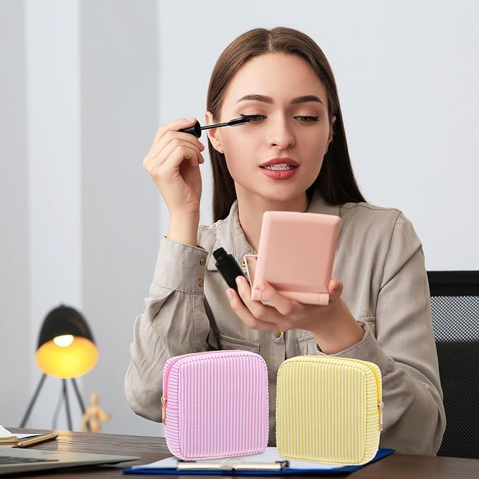 Sanwuta Seersucker Cosmetic Bag Bulk Striped Makeup Bag for Women Aesthetic Cute Travel Toiletry Organizer Preppy Storage Pouch for Wedding Bridesmaid Mother's Day Teacher Gift(Small,Macaron Color,6) - Image 4