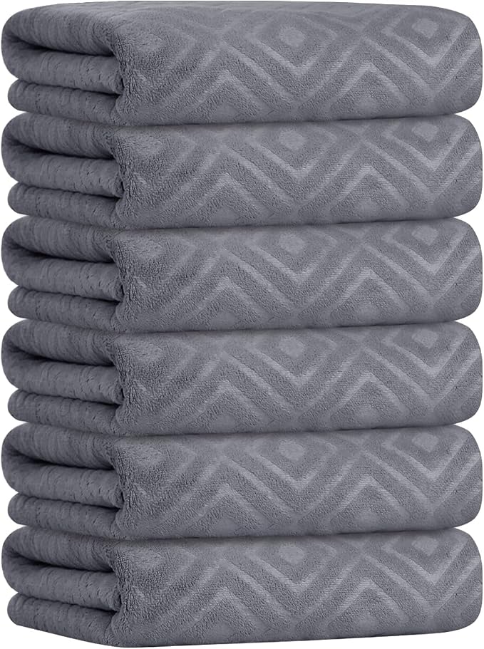 JML Bath Towel, Microfiber Bath Towels Set 6 Pack (30" x 60") - Large Size, Extra Absorbent, Quick Drying, Grey Diamond Embossed by JML