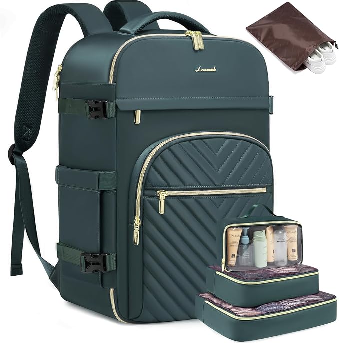 LOVEVOOK Large Travel Backpack for Women, TSA Carry on Backpack for Airplanes, 40L Personal Item Travel Bag fits 17" Laptop, Waterproof Carry on Bag Flight Approved with 4 Packing Cubes by LOVEVOOK