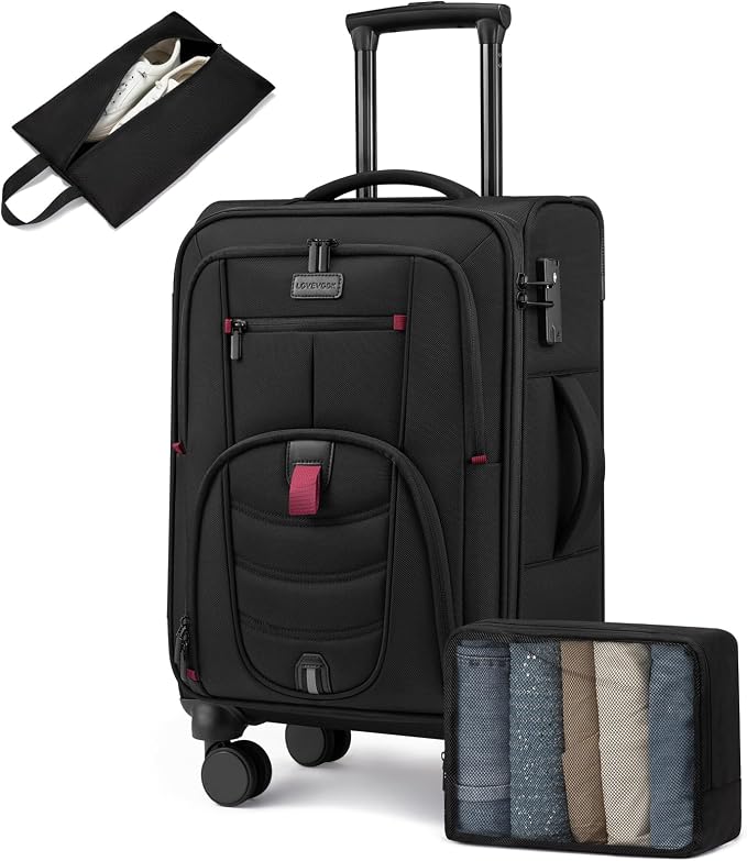 LOVEVOOK Business Softside Checked Luggage with 15.6/17.3 Inch Laptop Compartment, 24 Inch Checked Suitcase with Spinner Wheels, Large Capacity Luggage with TSA Lock for Business Trip Travel, Black by LOVEVOOK