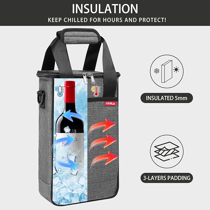 Wine Cooler Bag, Leakproof Insulated Wine Carrier Tote | Fits 2, 3 or 6 bottles with removable divider, shoulder strap, BYOB travel tote for champagne, liquor, picnic and gifts - Image 3
