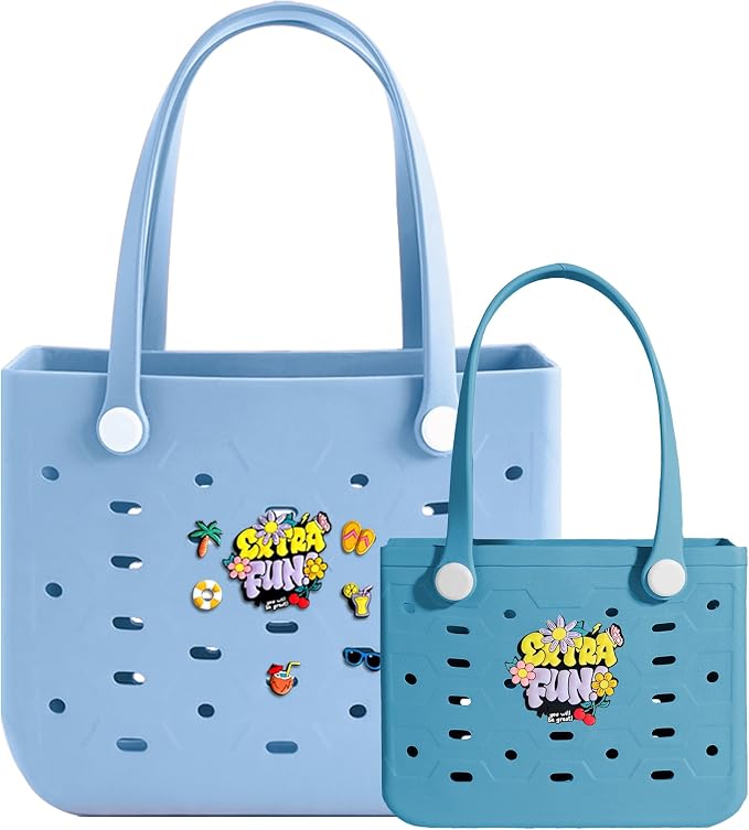 2-Pack Beach Bags Medium & Small,Waterproof Sandproof Rubber Tote Set for Women Men, Vacation Pool Boat Essentials - Image 5