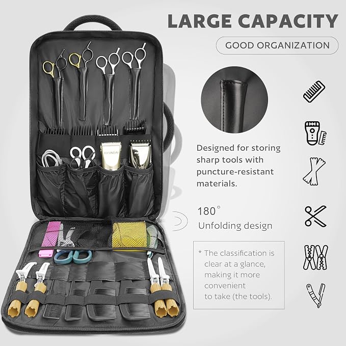 AUROTIER Barber Bag with Insulated Pocket, Portable Backpack for Clippers and Supplies, Travel Hairstylist Smart Bag, Hairdresser Case, Water-resistant, Black - Image 2