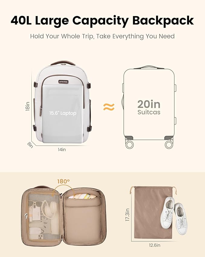 LOVEVOOK 40L Travel Backpack for Women, Airline Approved Carry On Luggage, TSA Personal Item Bag fits 15.6 Inch Laptop, Weekender Overnight Suitcase for Work - Image 6
