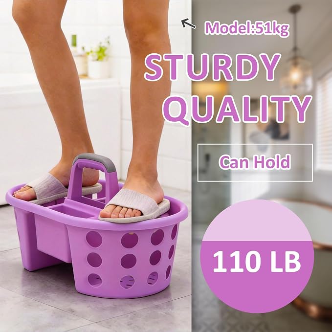 SIMPLYKLEEN Large Shower Caddy Portable 2PC - Made in USA Plastic Jumbo Size Dorm Storage Candy Tote with Handle Shower Organizer for Bathroom, Pantry, Kitchen, College Dorm, Purple - Image 3