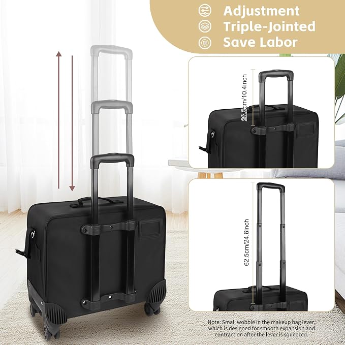 TANTO Rolling Makeup Train Case, 4 in 1 Extra Large Cosmetology Case on Wheels Professional Salon Travel Cosmetic Organizer for Makeup Artists with 7 Pouches, Adjustable Dividers & Swivel Wheels - Image 8