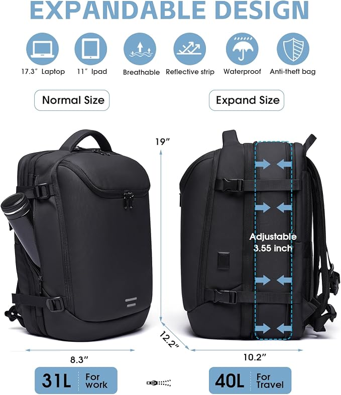 TANGCORLE Vacuum-Compressed Travel Backpack: Expandable, Airline-Approved Laptop Backpack—Unisex Business Backpack - Image 6