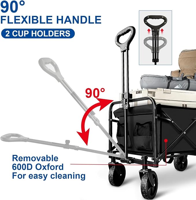 Collapsible Wagon with Quiet Wheels - Silent Grocery Shopping Cart for Seniors, Foldable Utility Cart for Laundry & Apartment, Washable Heavy Duty Rolling Wagon with Two Mesh Pockets, Black - Image 4