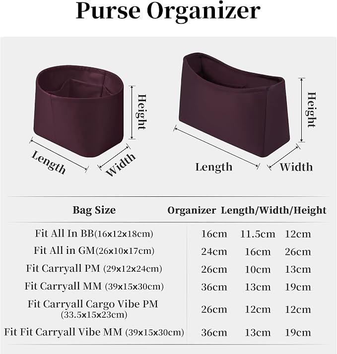 Purse Organizer for LV All In BB, Cassis | Tailored Fit, Multiple Pockets, Lightweight Satin, Purse Essentials, Ideal for Travel, Shopping, and Daily Use - Image 9