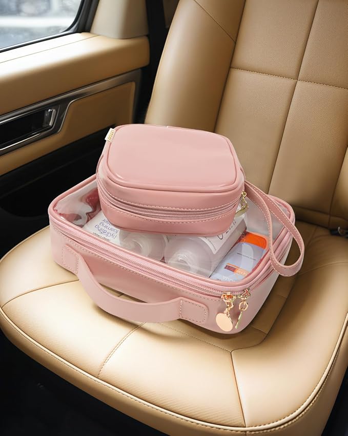 LETGO Travel Toiletry Bag for Women with Small Make Up Bag for Purse,Large Clear Toiletry Bag Lightweight Wide-open Travel Bag for Women, Cosmetic Makeup Bag Organizer (Handle-Pink, Large+Mini) - Image 5