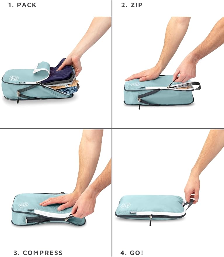 Compression Packing Cubes for Travel, 2-Piece Lightweight Packing Cubes Set for Carry-On Luggage & Backpacks – TRIPPED Travel Gear (Dusty Teal/White) - Image 7