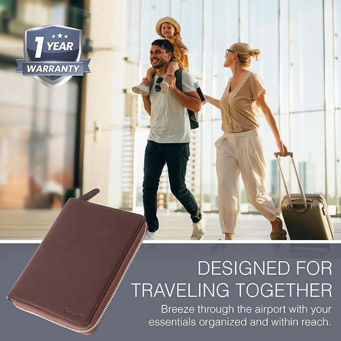 Full Grain Leather Family Passport Holder for 4 Passports - RFID Passport Holder and Travel Document Organizer - Large Leather Travel Wallet for Families - Brown - Image 3