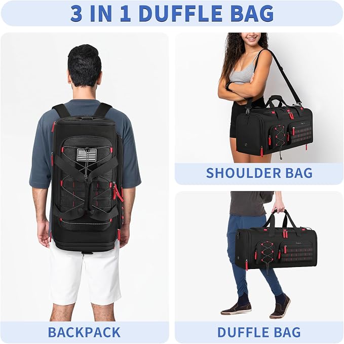 Bosstin Gym Bag for Men & Women, 45L Travel Duffle Sports Duffel Bag Gym Weekender Overnight Backpack with Shoe Compartment (Black) - Image 5