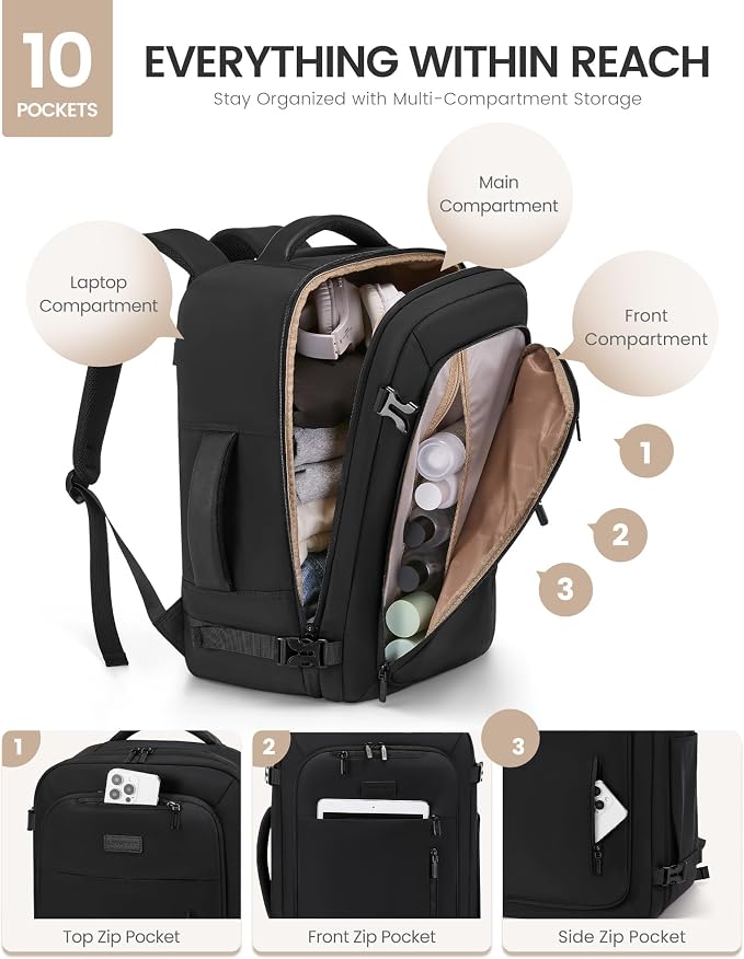 LOVEVOOK Travel Backpack for Women Men with Garment Bag, 50L Carry on Backpack as TSA Personal Item Flight Approved, Luggage Daypack Fits 17.3" Laptop, Overnight Business Weekender Travel Essential - Image 4