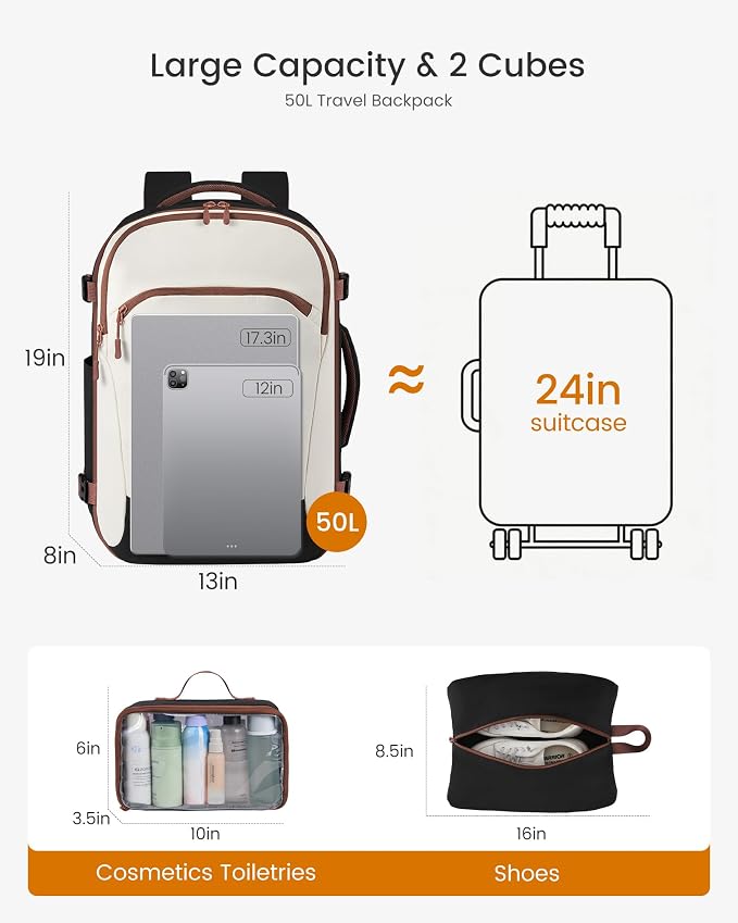LOVEVOOK 50L Travel Backpack for Women, Airline Approved Carry On Backpack with 2 Packing Cubes, Waterproof Personal Item Bag Fits 17 Inch Laptop, TSA Traveling Essentials Weekender Overnight Backpack - Image 2