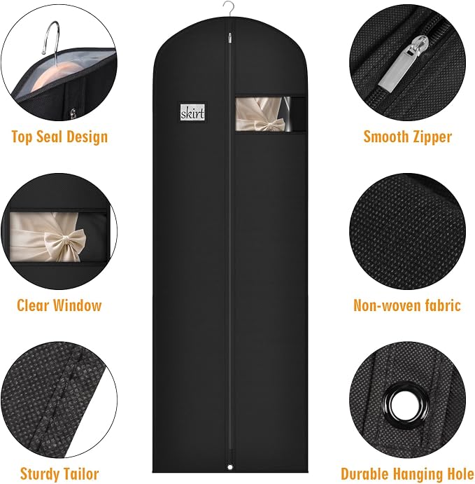Syeeiex 72'' Long Dress Bags for Gowns, Garment Bags for Hanging Clothes, Dress Garment Bag, Garment Covers with Clear Window for Prom Dresses,Formal Gowns,Long Winter Coats,Evening Dress(3 Pack) - Image 5
