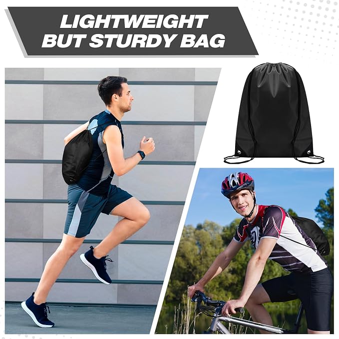 Shappy Drawstring Backpack Bulk Sports Gym Cinch Bag Polyester String Bag for Men Women(Black,200 Pcs) - Image 4