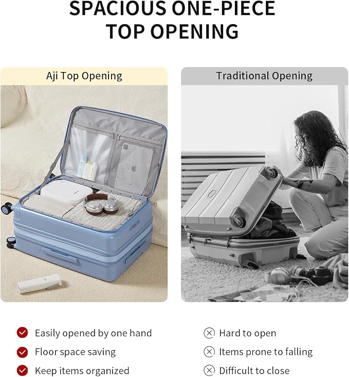 Expandable Top Open 24 Inch Checked Luggage with Spinner Wheels, Large Suitcase with TSA Lock, Hardside Travel Luggage Suitcases for Men Women, for 14+Days Travel, Blueberry Blue - Image 4