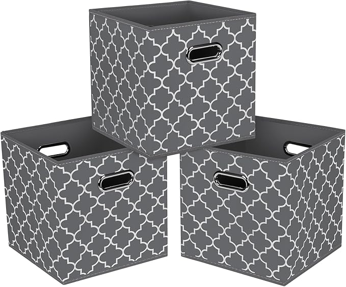Fabric Cloth Storage Bins,Fabric Cube Organizer with Dual Handles Foldable Cube Storage Baskets for Home Bedroom Storage,Set of 3,(Gray Light) by SEVENDOME
