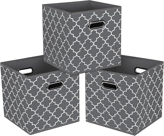 Fabric Cloth Storage Bins,Fabric Cube Organizer with Dual Handles Foldable Cube Storage Baskets for Home Bedroom Storage,Set of 3,(Gray Light) by SEVENDOME
