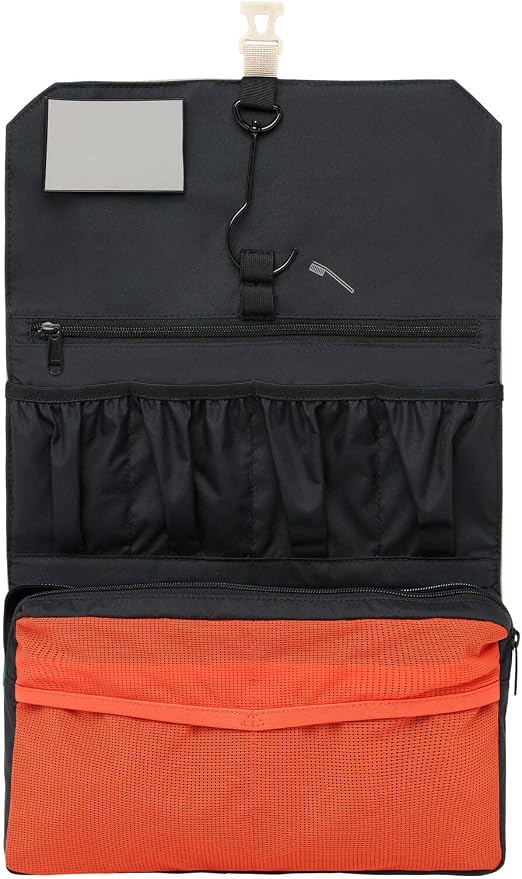VAUDE Socotra Hanging Toiletry Bag for Men & Women, 2 Zipper Compartments, Integrated Mirror, Toothbrush Holder - Ideal for Travel, Linen - Image 3