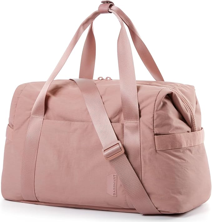 BAGSMART Gym Bag for Women, Carry on Weekender Overnight Bag, Travel Duffel Bags with Trolley Sleeve, Personal Item Travel Bag Tote Bag Workout Dance Bag, Dark Pink by BAGSMART
