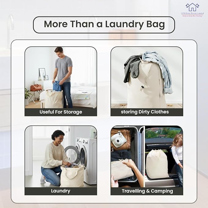 LFH Home Cotton Rich Canvas Extra Large Laundry Bag with Handle, Heavy Duty Drawstring Closure Washable Laundry Bags School Travel, Home, Hotel, College Dorm, Organizer Sack, Toys 28x36-White - Image 6