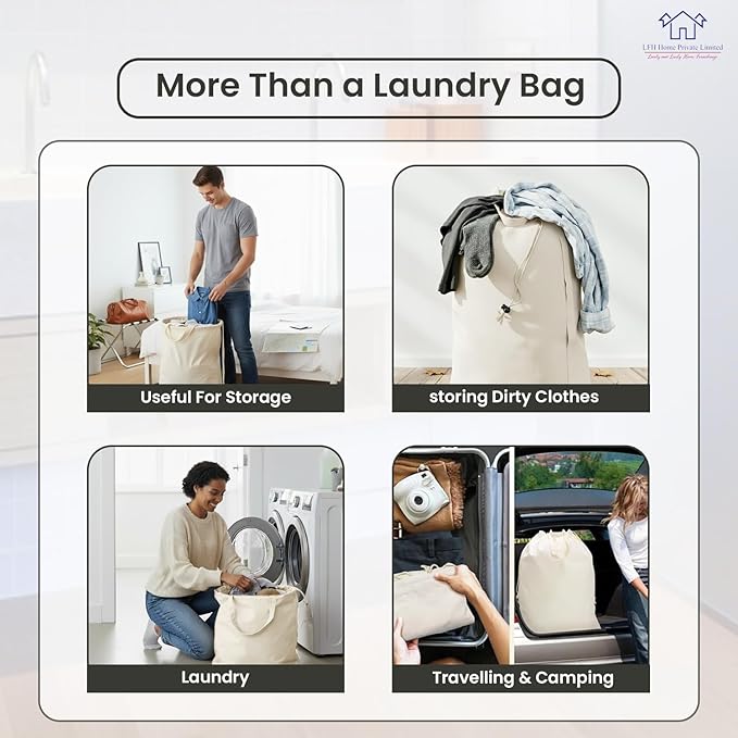 LFH Home Cotton Rich Large Laundry Bag with Handle, Heavy Duty Drawstring Closure Washable Laundry Bags, School Travel, Home, Hotel, College Dorm, Organizer Sack, Toy Clothes 20x30 (Pack of 6)-White - Image 6
