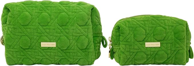 Lilly Pulitzer Gold Quilted Zipper Pouches, Cute Cosmetic Case for Women, Travel Toiletry Bag, Small Pouch Bag for Supplies, Set of 2, Makeup or Toiletries (Peninsula Green) by Unknown