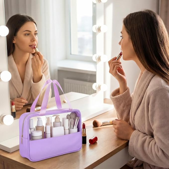 Hillban 8 Pcs Translucent Makeup Bags for Travel Bridesmaid Bag Large Clear Travel Bags with Handle Bulk Preppy Waterproof Toiletry Bag Summer Party Favor Gifts for Letter DIY 12 x 3.54 x 7.8 Inches - Image 6