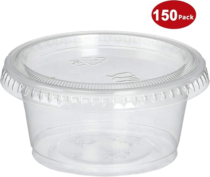 DuraHome Plastic Portion Cups with Lids 2 oz. Pack of 150 Leakproof Jello Shot Cup Mini Containers for Salad Dressing Sauce Condiment Snack Souffle and Salsa, Disposable - Image 2