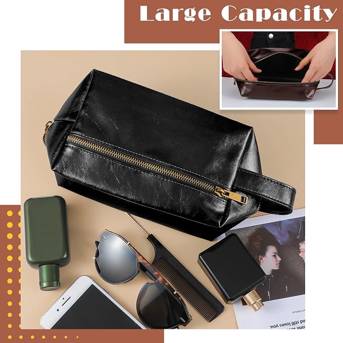 Hillban 6 Pcs Groomsmen Gift Men Travel Toiletry Bag, Bestmen Gifts Set, Leather Toiletry Bag with Side Handle Water Resistant Bathroom Supplies for Wedding Party Favor(Black) - Image 3