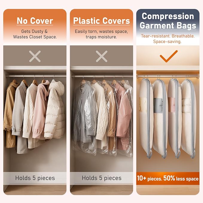 DIMJ Garment Bags for Hanging Clothes 10" Gusseted, Space Saving Compression Suit Bag Travel with Handles Window, Washable Carry Clothing Storage Cover for Dress, Coats, Jacket, Shirts,43" 2 Pack - Image 6