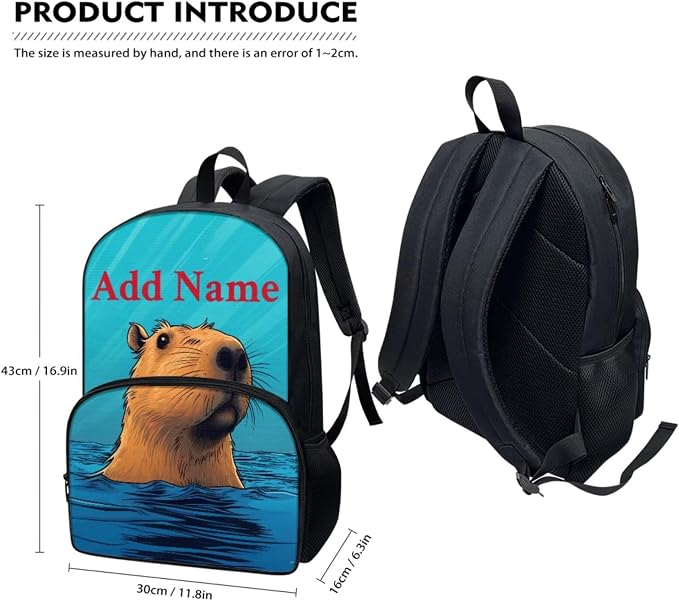 Capybara Customized Name Backpack with Lunch Box and Pencil Case 17 Inch Personalized School Bags for Girls 6-8 Lunchbox Set Add Your Name 2nd Grade Bookbag Lunchbag, 3-in-1 - Image 2
