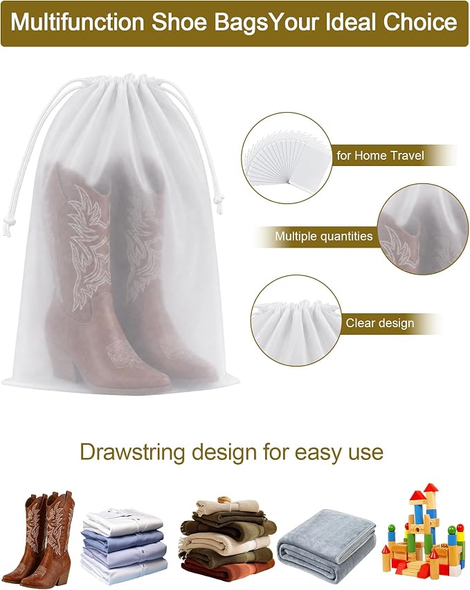 Travel Shoe Bags, 15.7"*23.6" Large Woman Shoes Cowboy Boots(20 pcs) | 15.7*23.6'' Tall Boot Bags for Travel, Waterproof, Portable Drawstring, Travel Shoe Storage Bag for Men and Women - Image 7